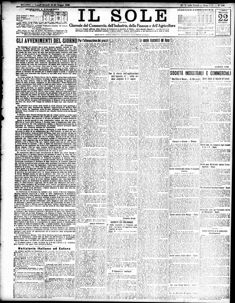 Il sole : giornale commerciale, agricolo, industriale... : organo ufficiale della Camera di commercio e industria di Milano ...