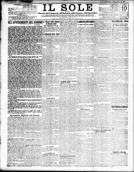 Il sole : giornale commerciale, agricolo, industriale... : organo ufficiale della Camera di commercio e industria di Milano ...