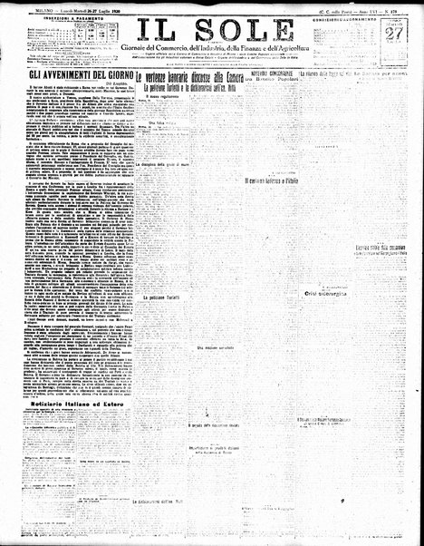 Il sole : giornale commerciale, agricolo, industriale... : organo ufficiale della Camera di commercio e industria di Milano ...