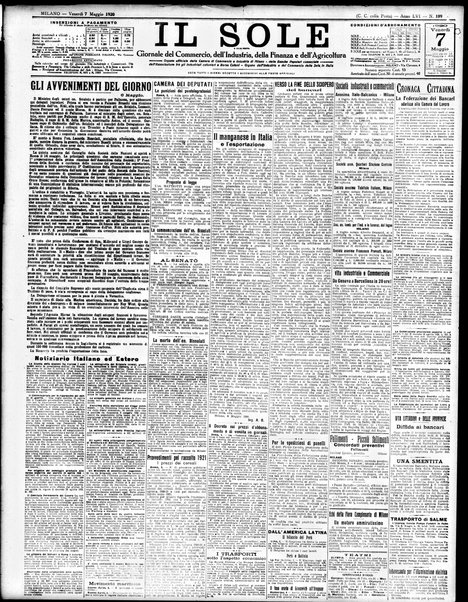 Il sole : giornale commerciale, agricolo, industriale... : organo ufficiale della Camera di commercio e industria di Milano ...