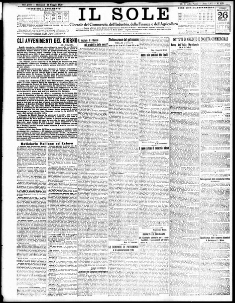Il sole : giornale commerciale, agricolo, industriale... : organo ufficiale della Camera di commercio e industria di Milano ...