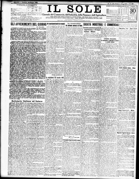 Il sole : giornale commerciale, agricolo, industriale... : organo ufficiale della Camera di commercio e industria di Milano ...