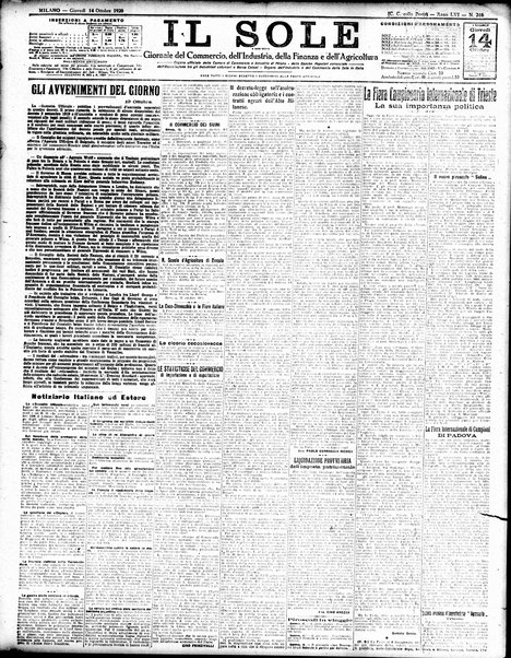 Il sole : giornale commerciale, agricolo, industriale... : organo ufficiale della Camera di commercio e industria di Milano ...