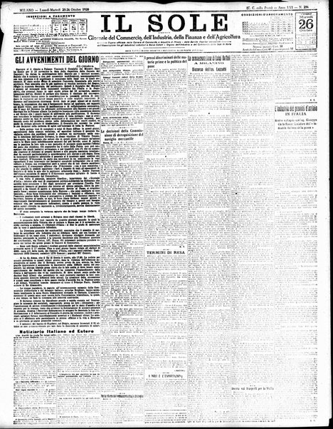 Il sole : giornale commerciale, agricolo, industriale... : organo ufficiale della Camera di commercio e industria di Milano ...
