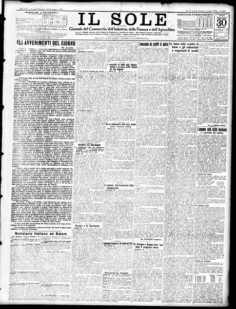 Il sole : giornale commerciale, agricolo, industriale... : organo ufficiale della Camera di commercio e industria di Milano ...