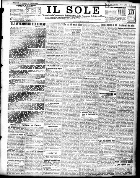 Il sole : giornale commerciale, agricolo, industriale... : organo ufficiale della Camera di commercio e industria di Milano ...