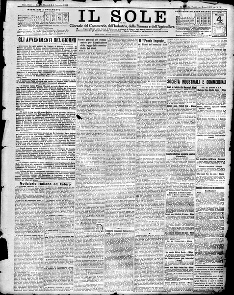 Il sole : giornale commerciale, agricolo, industriale... : organo ufficiale della Camera di commercio e industria di Milano ...