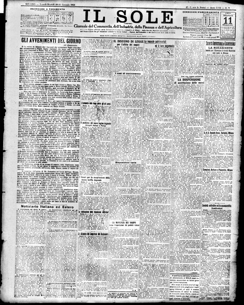 Il sole : giornale commerciale, agricolo, industriale... : organo ufficiale della Camera di commercio e industria di Milano ...