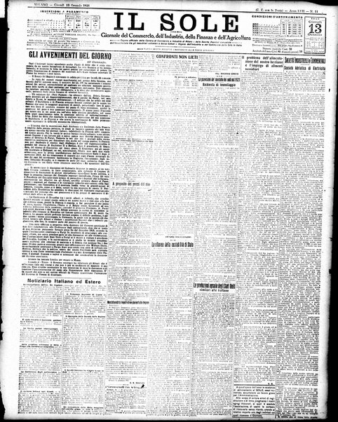 Il sole : giornale commerciale, agricolo, industriale... : organo ufficiale della Camera di commercio e industria di Milano ...