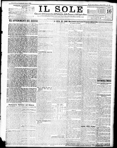 Il sole : giornale commerciale, agricolo, industriale... : organo ufficiale della Camera di commercio e industria di Milano ...