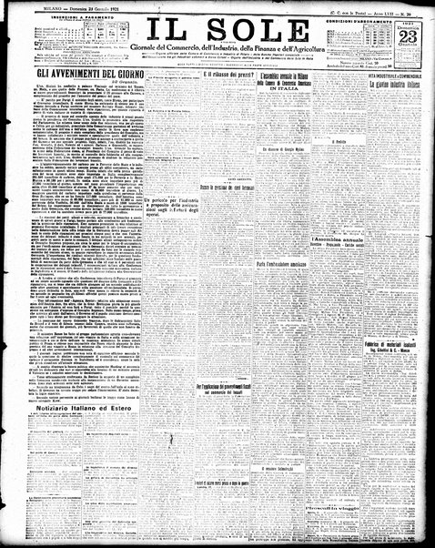 Il sole : giornale commerciale, agricolo, industriale... : organo ufficiale della Camera di commercio e industria di Milano ...