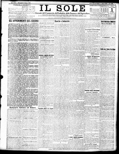 Il sole : giornale commerciale, agricolo, industriale... : organo ufficiale della Camera di commercio e industria di Milano ...