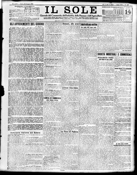 Il sole : giornale commerciale, agricolo, industriale... : organo ufficiale della Camera di commercio e industria di Milano ...