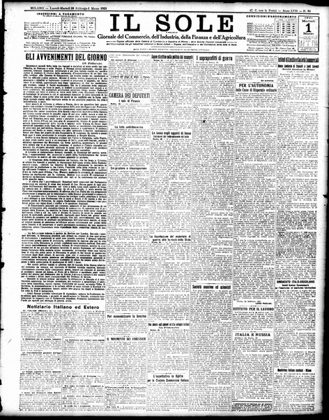 Il sole : giornale commerciale, agricolo, industriale... : organo ufficiale della Camera di commercio e industria di Milano ...