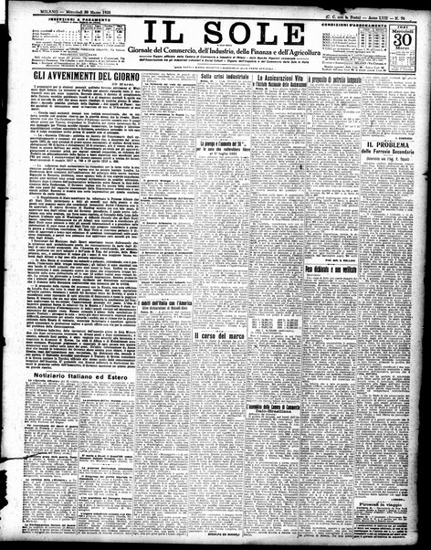 Il sole : giornale commerciale, agricolo, industriale... : organo ufficiale della Camera di commercio e industria di Milano ...