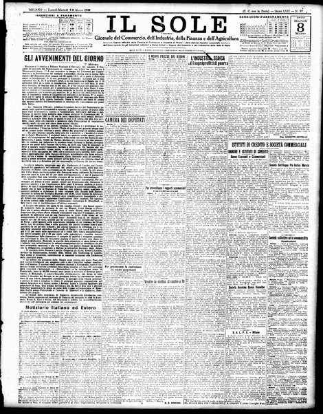 Il sole : giornale commerciale, agricolo, industriale... : organo ufficiale della Camera di commercio e industria di Milano ...