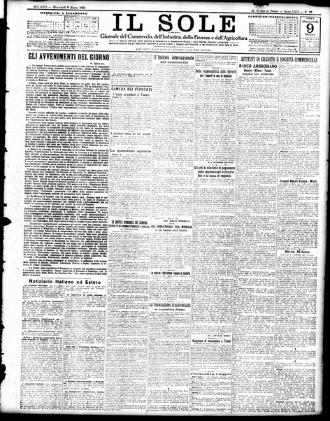 Il sole : giornale commerciale, agricolo, industriale... : organo ufficiale della Camera di commercio e industria di Milano ...