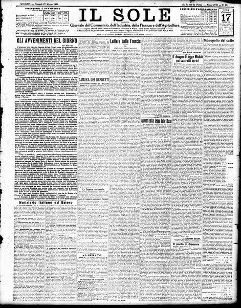 Il sole : giornale commerciale, agricolo, industriale... : organo ufficiale della Camera di commercio e industria di Milano ...