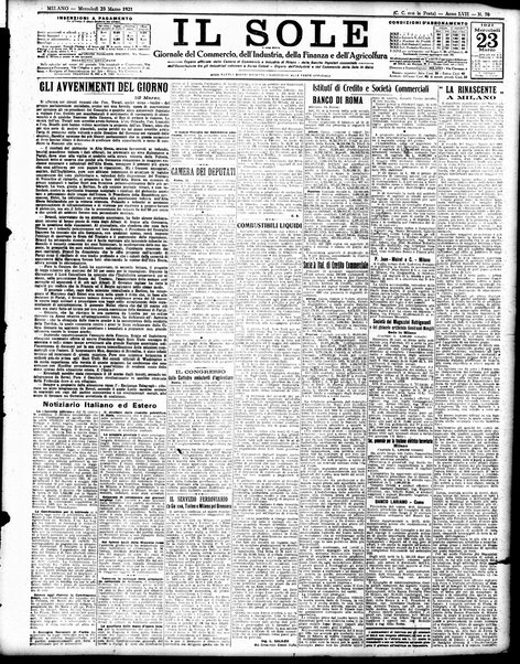 Il sole : giornale commerciale, agricolo, industriale... : organo ufficiale della Camera di commercio e industria di Milano ...
