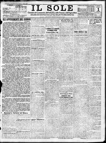 Il sole : giornale commerciale, agricolo, industriale... : organo ufficiale della Camera di commercio e industria di Milano ...