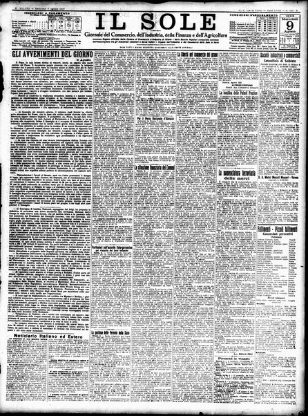Il sole : giornale commerciale, agricolo, industriale... : organo ufficiale della Camera di commercio e industria di Milano ...