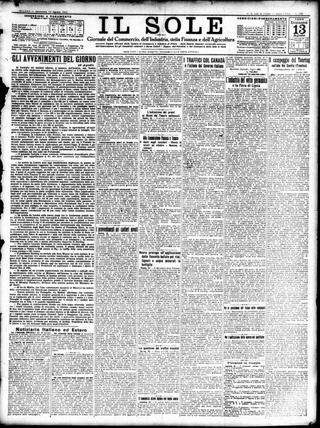 Il sole : giornale commerciale, agricolo, industriale... : organo ufficiale della Camera di commercio e industria di Milano ...