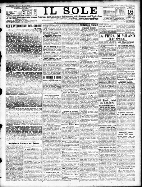 Il sole : giornale commerciale, agricolo, industriale... : organo ufficiale della Camera di commercio e industria di Milano ...