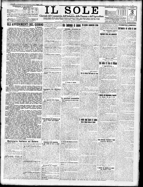 Il sole : giornale commerciale, agricolo, industriale... : organo ufficiale della Camera di commercio e industria di Milano ...