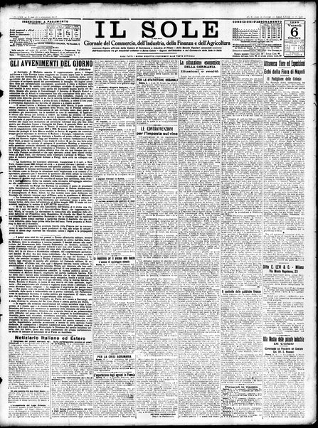 Il sole : giornale commerciale, agricolo, industriale... : organo ufficiale della Camera di commercio e industria di Milano ...