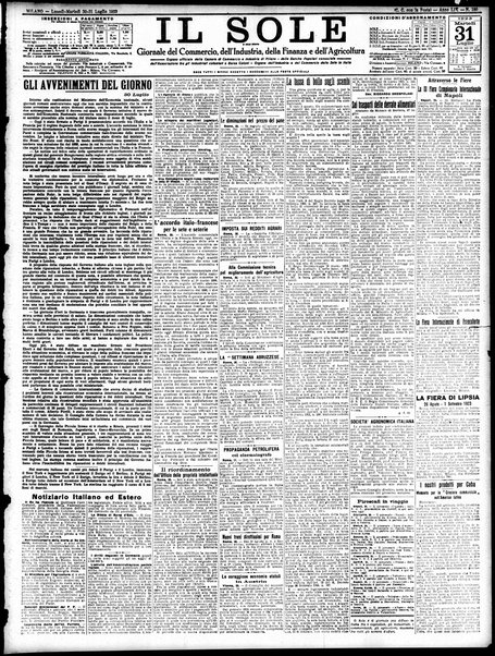 Il sole : giornale commerciale, agricolo, industriale... : organo ufficiale della Camera di commercio e industria di Milano ...