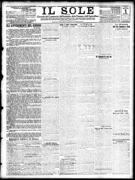 Il sole : giornale commerciale, agricolo, industriale... : organo ufficiale della Camera di commercio e industria di Milano ...