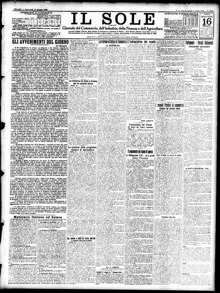 Il sole : giornale commerciale, agricolo, industriale... : organo ufficiale della Camera di commercio e industria di Milano ...