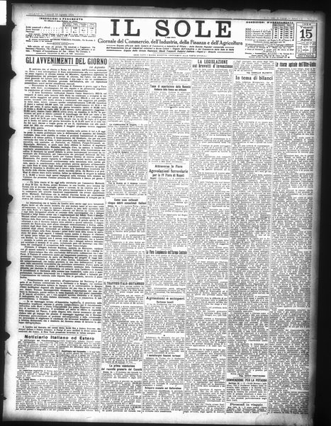 Il sole : giornale commerciale, agricolo, industriale... : organo ufficiale della Camera di commercio e industria di Milano ...