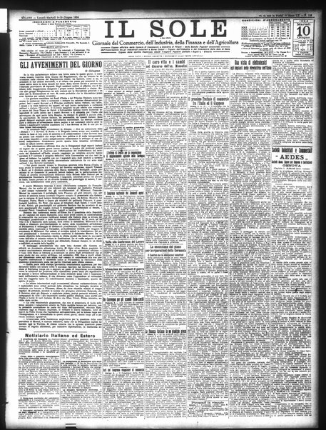 Il sole : giornale commerciale, agricolo, industriale... : organo ufficiale della Camera di commercio e industria di Milano ...