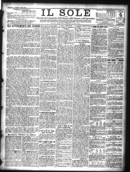 Il sole : giornale commerciale, agricolo, industriale... : organo ufficiale della Camera di commercio e industria di Milano ...