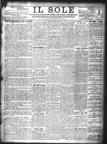 Il sole : giornale commerciale, agricolo, industriale... : organo ufficiale della Camera di commercio e industria di Milano ...