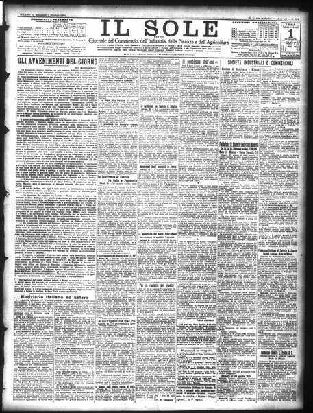 Il sole : giornale commerciale, agricolo, industriale... : organo ufficiale della Camera di commercio e industria di Milano ...