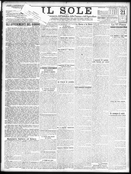 Il sole : giornale commerciale, agricolo, industriale... : organo ufficiale della Camera di commercio e industria di Milano ...