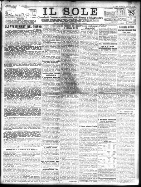 Il sole : giornale commerciale, agricolo, industriale... : organo ufficiale della Camera di commercio e industria di Milano ...