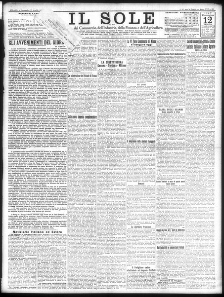 Il sole : giornale commerciale, agricolo, industriale... : organo ufficiale della Camera di commercio e industria di Milano ...