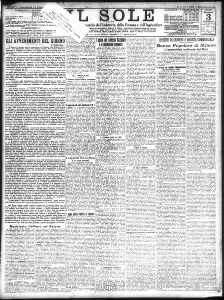 Il sole : giornale commerciale, agricolo, industriale... : organo ufficiale della Camera di commercio e industria di Milano ...