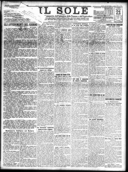 Il sole : giornale commerciale, agricolo, industriale... : organo ufficiale della Camera di commercio e industria di Milano ...