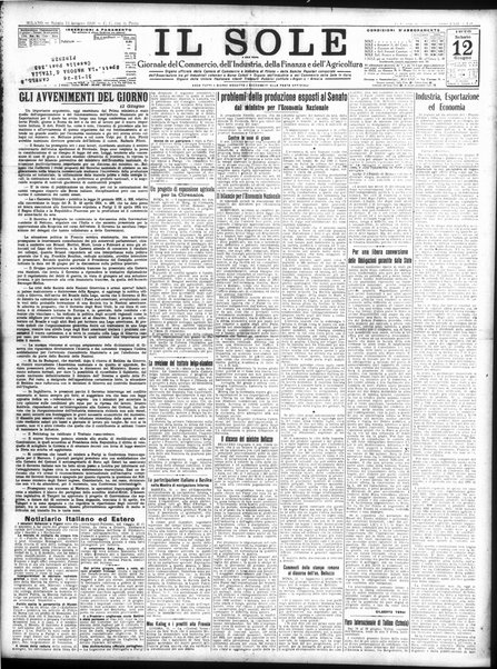 Il sole : giornale commerciale, agricolo, industriale... : organo ufficiale della Camera di commercio e industria di Milano ...