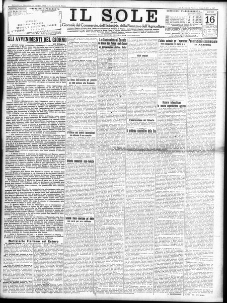 Il sole : giornale commerciale, agricolo, industriale... : organo ufficiale della Camera di commercio e industria di Milano ...