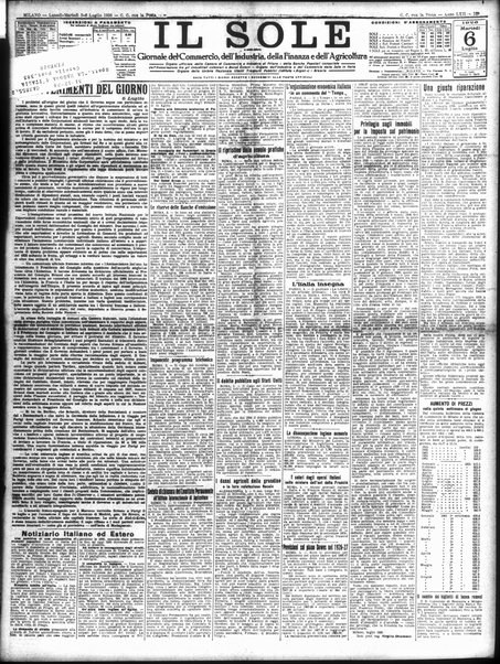 Il sole : giornale commerciale, agricolo, industriale... : organo ufficiale della Camera di commercio e industria di Milano ...
