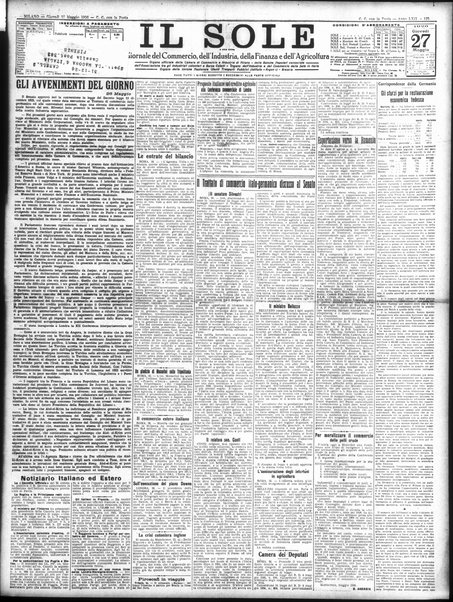 Il sole : giornale commerciale, agricolo, industriale... : organo ufficiale della Camera di commercio e industria di Milano ...
