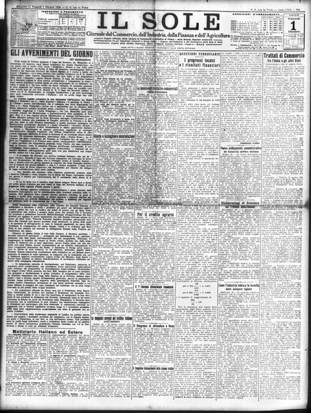 Il sole : giornale commerciale, agricolo, industriale... : organo ufficiale della Camera di commercio e industria di Milano ...