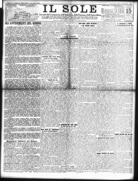 Il sole : giornale commerciale, agricolo, industriale... : organo ufficiale della Camera di commercio e industria di Milano ...