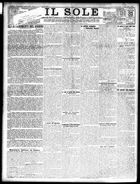 Il sole : giornale commerciale, agricolo, industriale... : organo ufficiale della Camera di commercio e industria di Milano ...