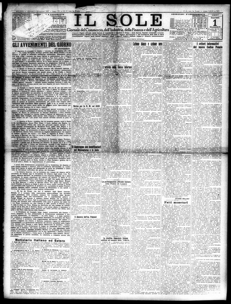Il sole : giornale commerciale, agricolo, industriale... : organo ufficiale della Camera di commercio e industria di Milano ...
